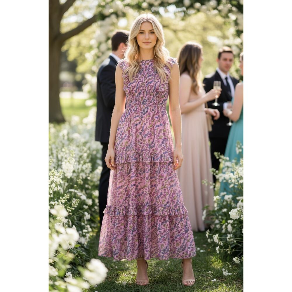 BANJANAN DRESS PURPLE WEDDING GUEST TIERED BALLETCORE MILKMAID COQUETTE FAIRY